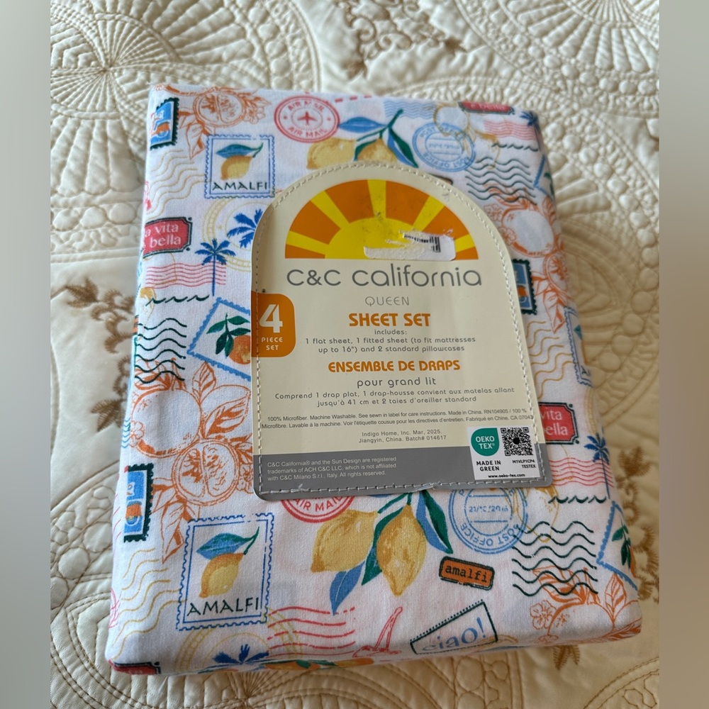 C&C California Queen Sheet Set - Vibrant Design 4 piece set